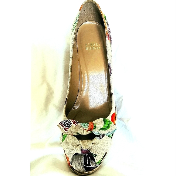 COPY - Stuart Weitzman Peep Toe Canvas Espadrille Wedges, Floral, Size 8.5 - Picture 5 of 6